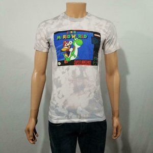 Altered Dyed SNES Super Mario World Game Logo Printed Shirt Men's Size Small